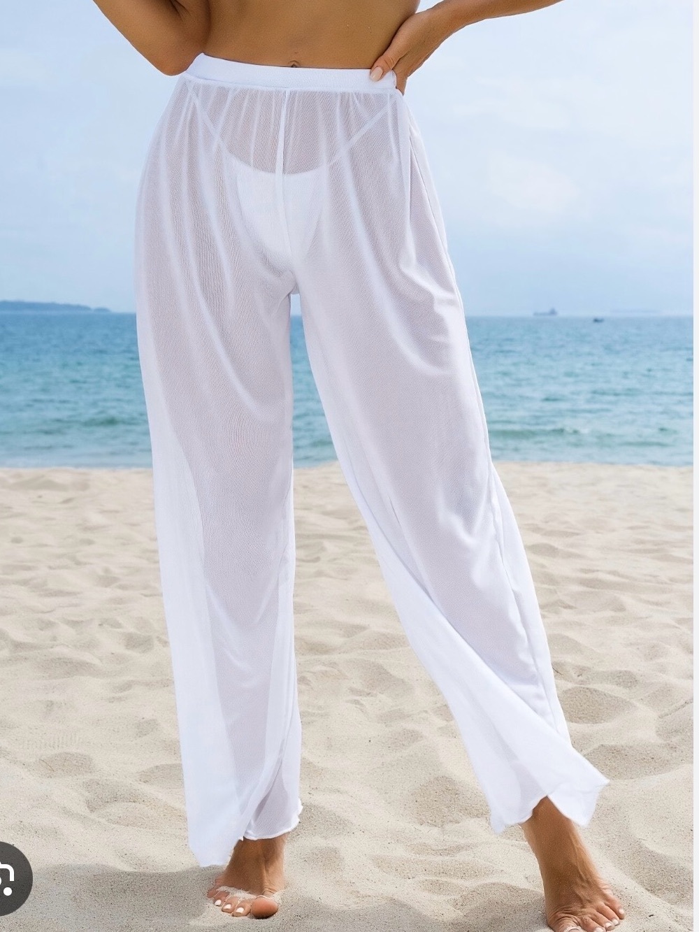 White Mesh Wide-leg Beach Pant